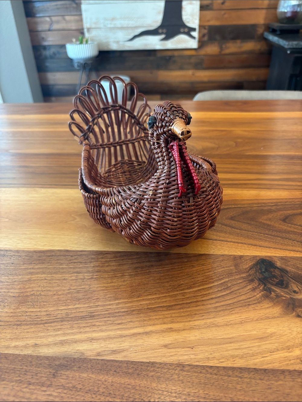 Vintage Wicker Woven Brown Turkey Napkin Silverware Side Holder Basket